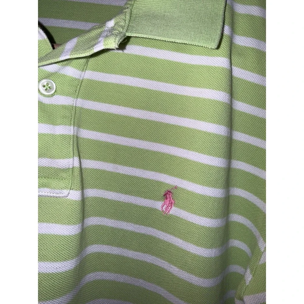 Polo Ralph Lauren Men’s VTG Polo Striped Pink Horse Sz Large, Stain In Pic